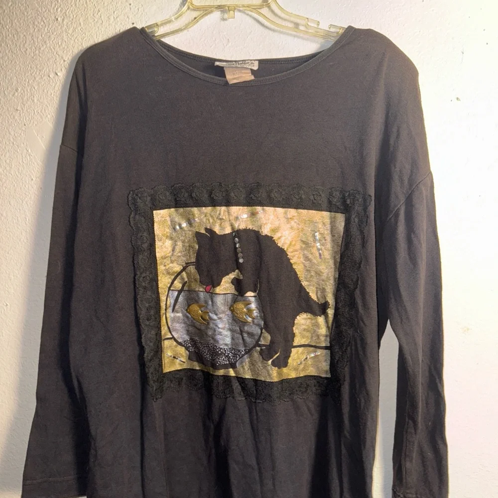 Scribbles Fantastic vintage 80's appliqué 3D oversized cat shirt! Size Large